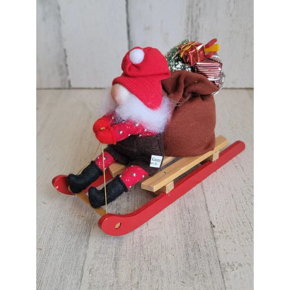Village gnomes red sled‎ present tree Xmas Decor figure